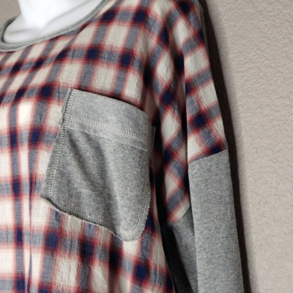 Easel Los Angeles Oversized Plaid long sleeve gray top/ t-shirt size Small - Picture 4 of 7